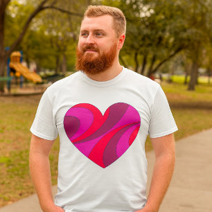 Abstract Heart Bold Red and Pink Swirl Pattern  T-Shirt