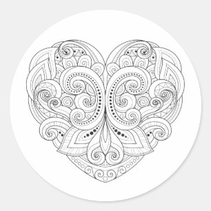 Abstract Heart Doodle Classic Round Sticker