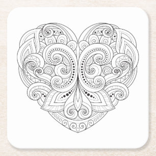 Abstract Heart Doodle Square Paper Coaster