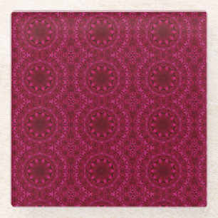 Abstract hearts and flowers glass coaster