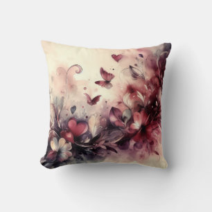 Abstract Hearts Butterflies Throw Pillow
