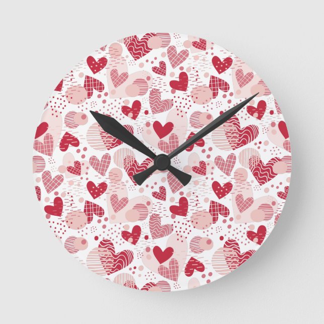 Abstract hearts pattern throw pillow round clock (Front)