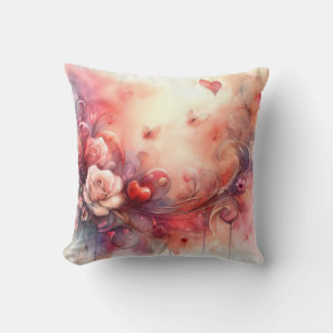 Abstract Hearts Roses Throw Pillow