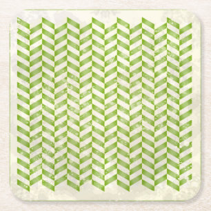 Abstract herringbone in greenery square paper coaster