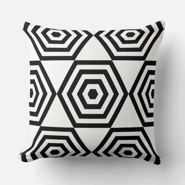 Abstract Hexagon Geometric Shape in Black & White Throw Pillow (Front)