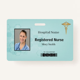 Abstract Hexagon Medical Caduceus Photo ID Badge