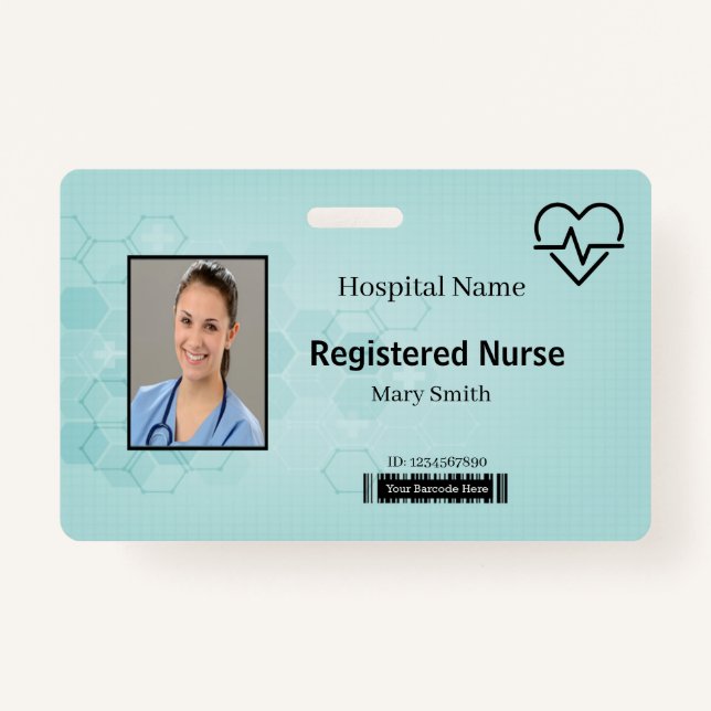 Abstract Hexagon Medical Heat Beat Lifeline ID Badge (Front)