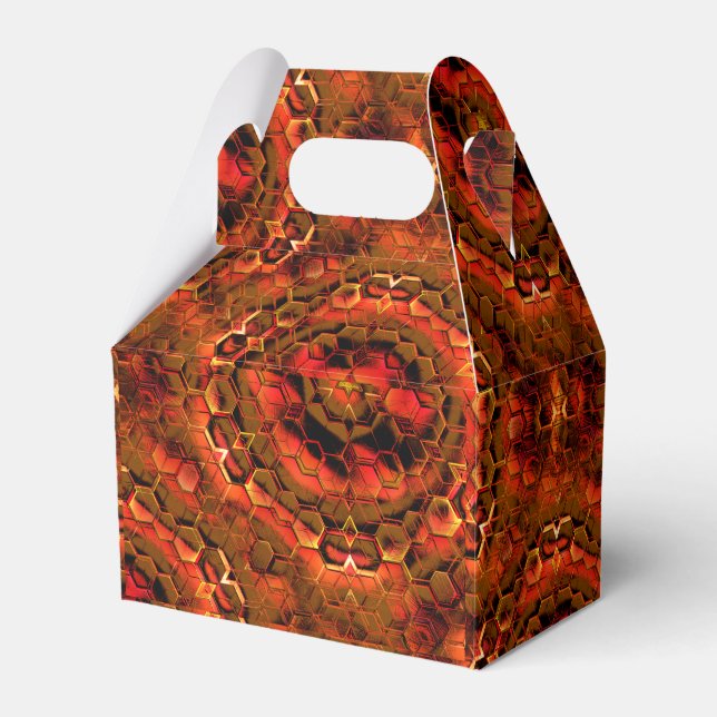 Abstract hexagons and cubes in stained ember red   favor box (Front Side)
