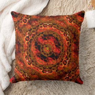 Abstract hexagons and cubes in stained ember red   throw pillow
