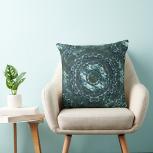 Abstract hexagons in stained luminosity dark cyan throw pillow