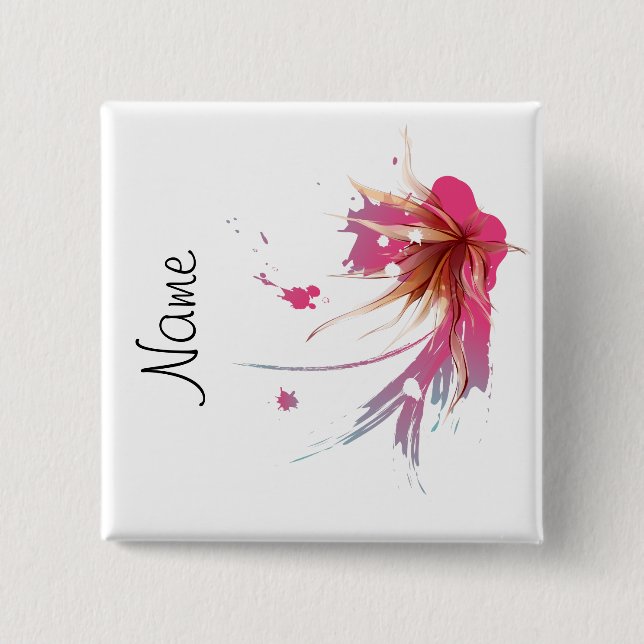 Abstract Hibiscus Flower 2 Inch Square Button (Front)