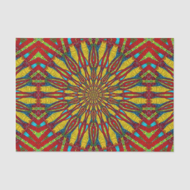  Abstract Hippie Red & Yellow Floral Ethnic Tribal Tissue Paper (Front)