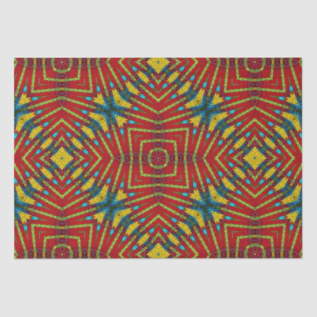  Abstract Hippie Red & Yellow Floral Ethnic Tribal Tissue Paper (Front)