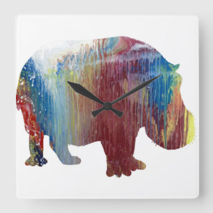 Abstract Hippopotamus silhouette Square Wall Clock