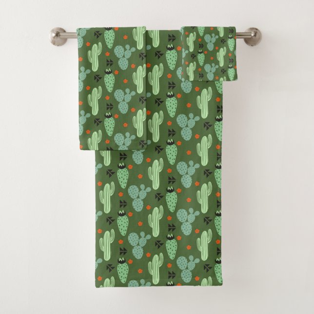 Abstract Hipster Cactus  Desert Pattern Bath Towel Set (Insitu)