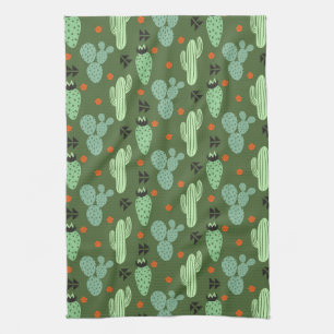 Abstract Hipster Cactus Desert Pattern Kitchen Towel