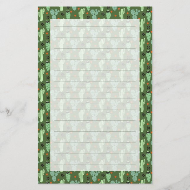 Abstract Hipster Cactus  Desert Pattern Stationery (Front)