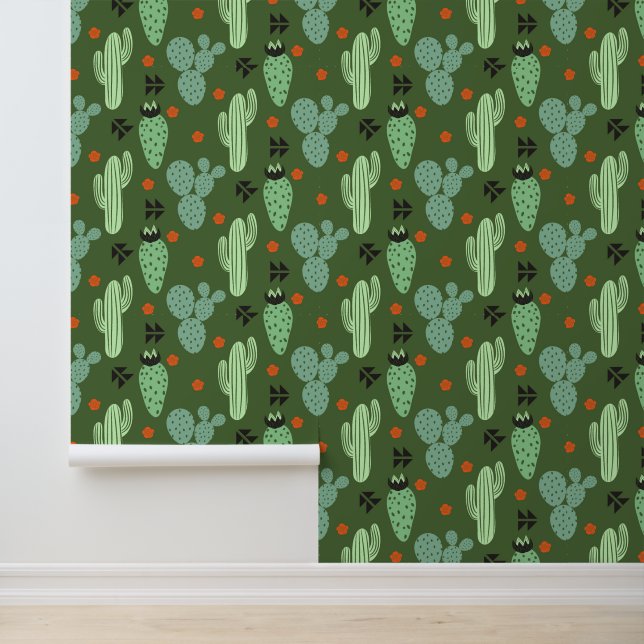 Abstract Hipster Cactus  Desert Pattern Wallpaper (Application)