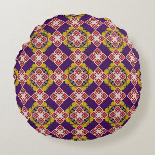 Abstract holiday wrapping paper in violet, pink an round pillow