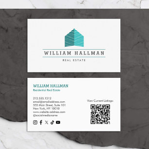 Abstract Home Logo Teal/White QR code Business Card