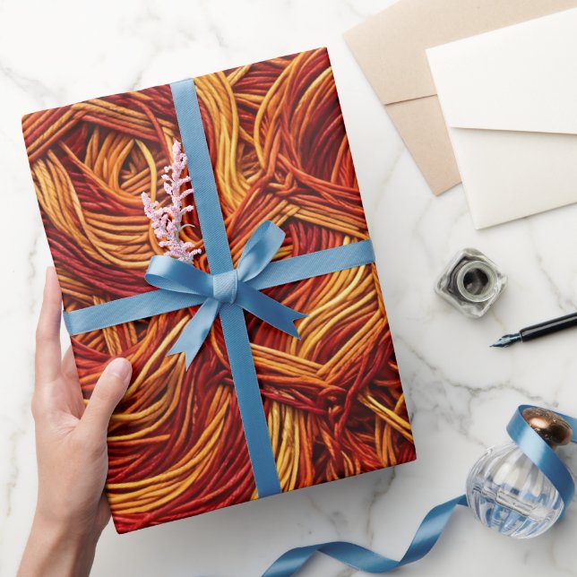 Abstract Honeycomb Fire Red Thread Wrapping Paper (Gifting)