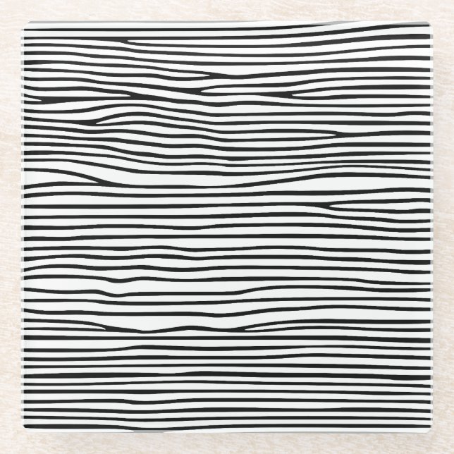 Abstract horizontal lines_black glass coaster (Front)