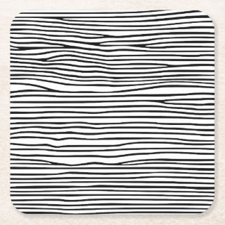 Abstract horizontal lines_black square paper coaster