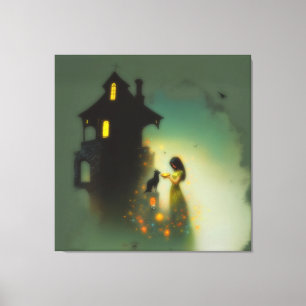 Abstract Horns Cat House Occult Dark Witchy AI Art Canvas Print