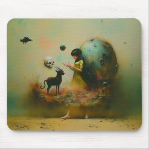 Abstract Horns Cat Skull Occult Dark Witchy AI Art Mouse Pad