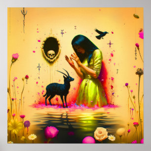 Abstract Horns Cat Skull Witchy AI Art Matte Value Poster