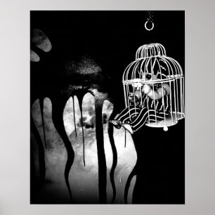Abstract horror art - baby doll in cage poster