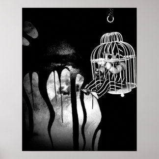 Abstract horror art - baby doll in cage poster