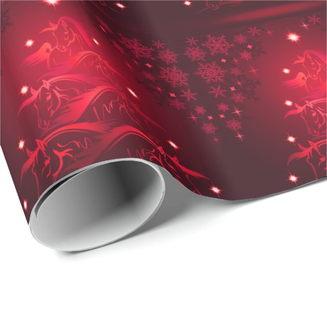 Abstract HORSE Lover Red Christmas Trees Wrapping Paper (Roll Corner)