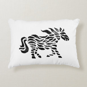 Abstract Horse Woodblock Print Accent Pillow