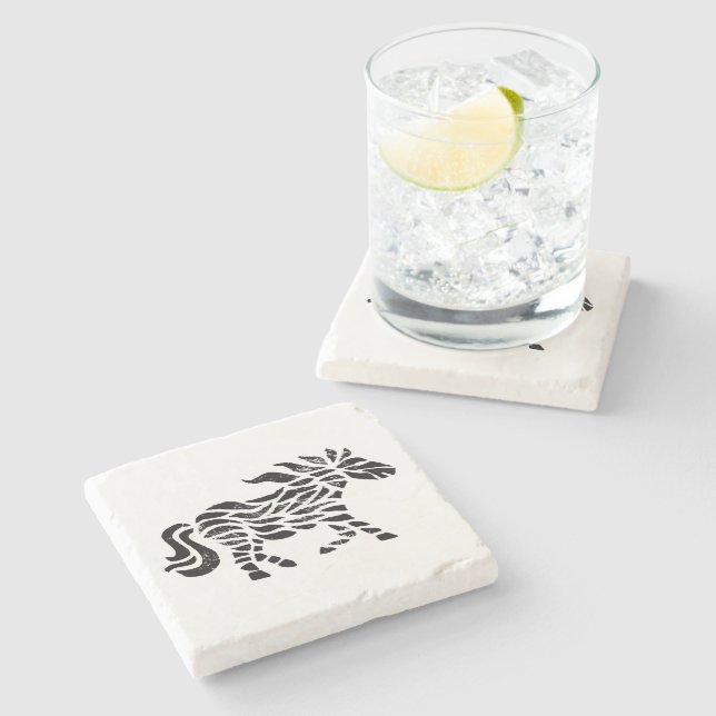 Abstract Horse Woodblock Print Stone Coaster (Side)