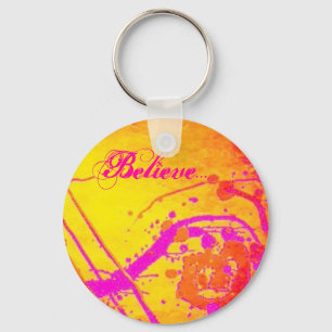 Abstract 'Hot pink', Believe... keychain