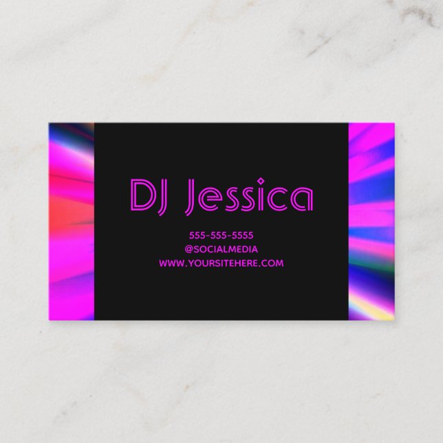 Abstract Hot Pink Neon Lights Night Club DJ Business Card (Front)