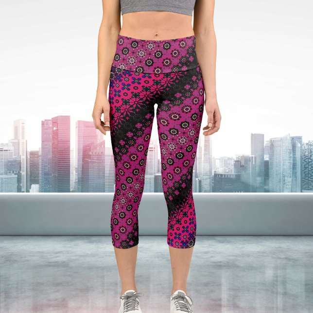 Abstract Hot Pink Pattern High Waisted Capris (Creator Uploaded)