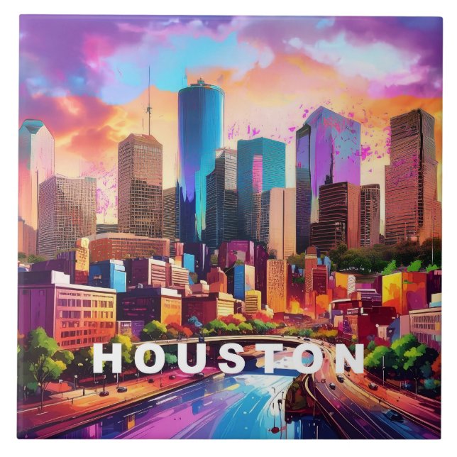 Abstract Houston Skyline Art Modern Cityscape  Tile (Front)