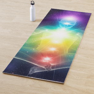 Abstract humanoid lotus yoga pose with chakras yoga mat
