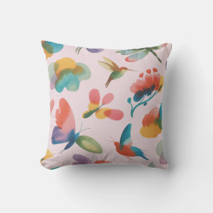 Abstract Hummingbirds and Butterflies Throw Pillow