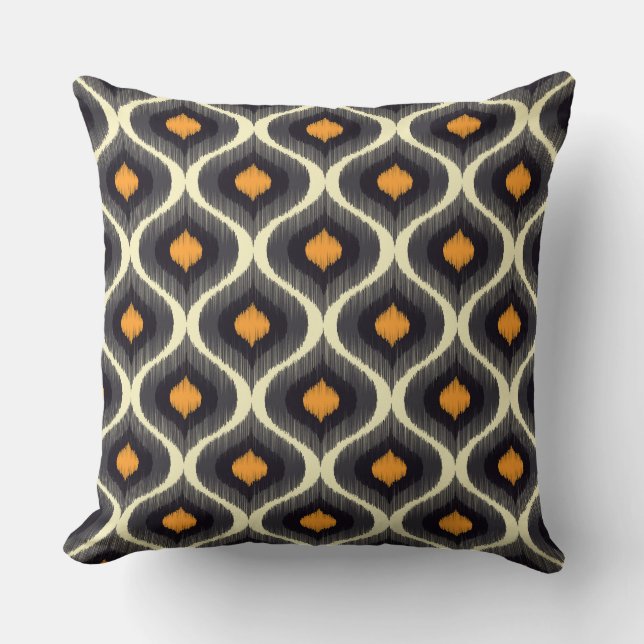 Abstract Ikat Orange Repeat Pattern Design Throw Pillow (Front)