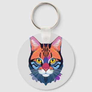 Abstract Illustration of a Cat Face Keychain