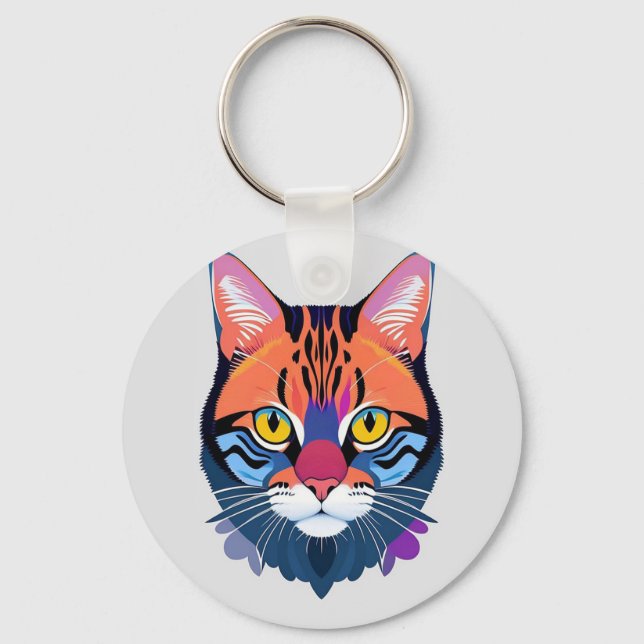 Abstract Illustration of a Cat Face Keychain (Front)