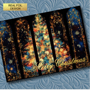 Abstract Illustration of Christmas Tree in Windows Foil Holiday Card