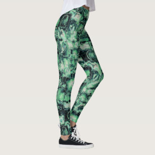 Abstract image carved mosaic in shades of green leggings