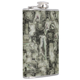Abstract image carved mosaic in shades of grey thr hip flask