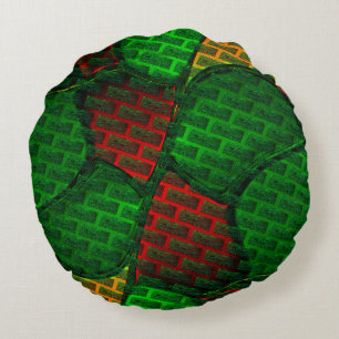 Abstract image montage? Brick, red, green, yellow Round Pillow