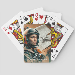 Abstract, Impressionist Female Pilot & Airplane Playing Cards