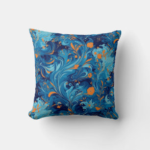 Abstract in Blue and Orange floral Throw Pillow